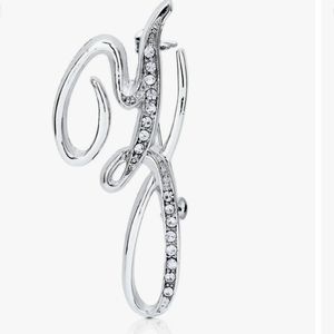 Austrian crystals Z initial silver tone brooch